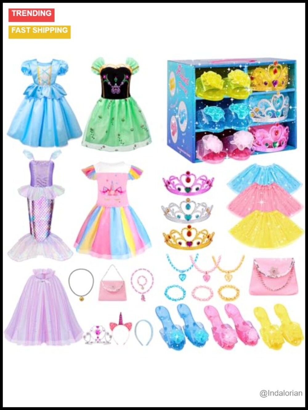 Girls Princess Dress Up Pretend Play Set Tops Skirts Shoes Jewelry